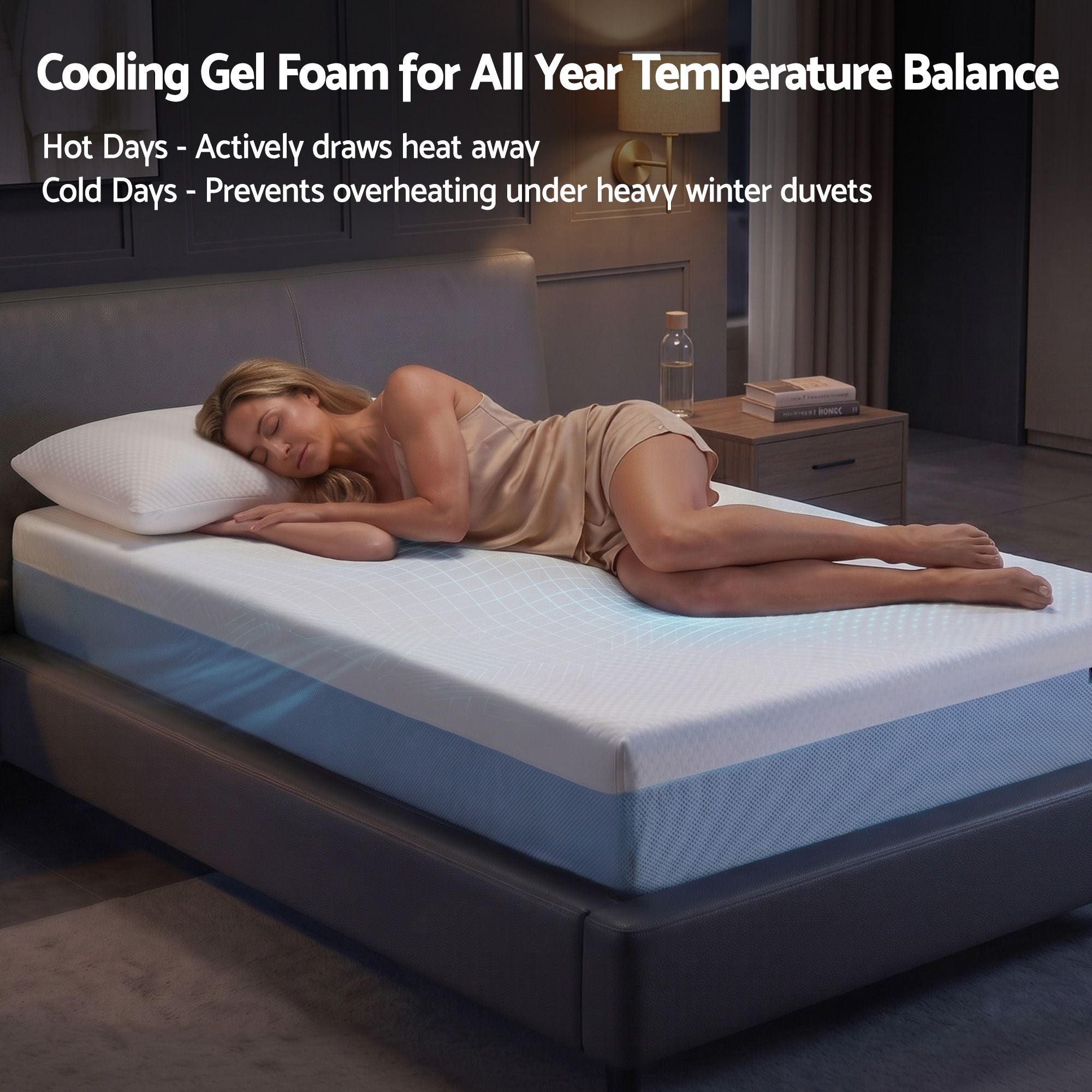 22cm Single Cooling Gel Memory Foam Mattress Medium Firm - White and Blue - Furniture > Mattresses > Mattress Toppers - Rivercity House & Home Co. (ABN 18 642 972 209) - Affordable Modern Furniture Australia