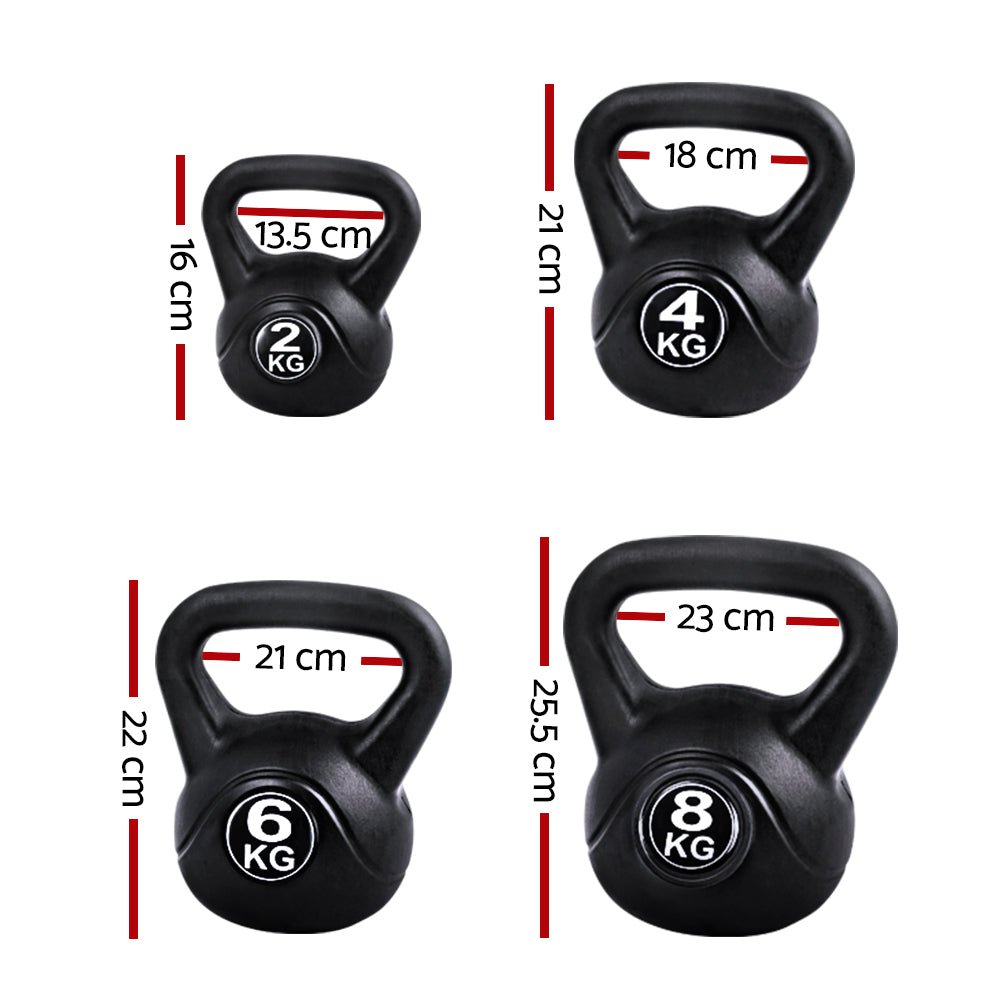 22kg Kettlebell Set with 2kg, 4kg, 6kg, 8kg Weights for Home Gym - Black - Sports & Fitness > Exercise, Gym & Fitness > Free Weights - Rivercity House & Home Co. (ABN 18 642 972 209) - Affordable Modern Furniture Australia