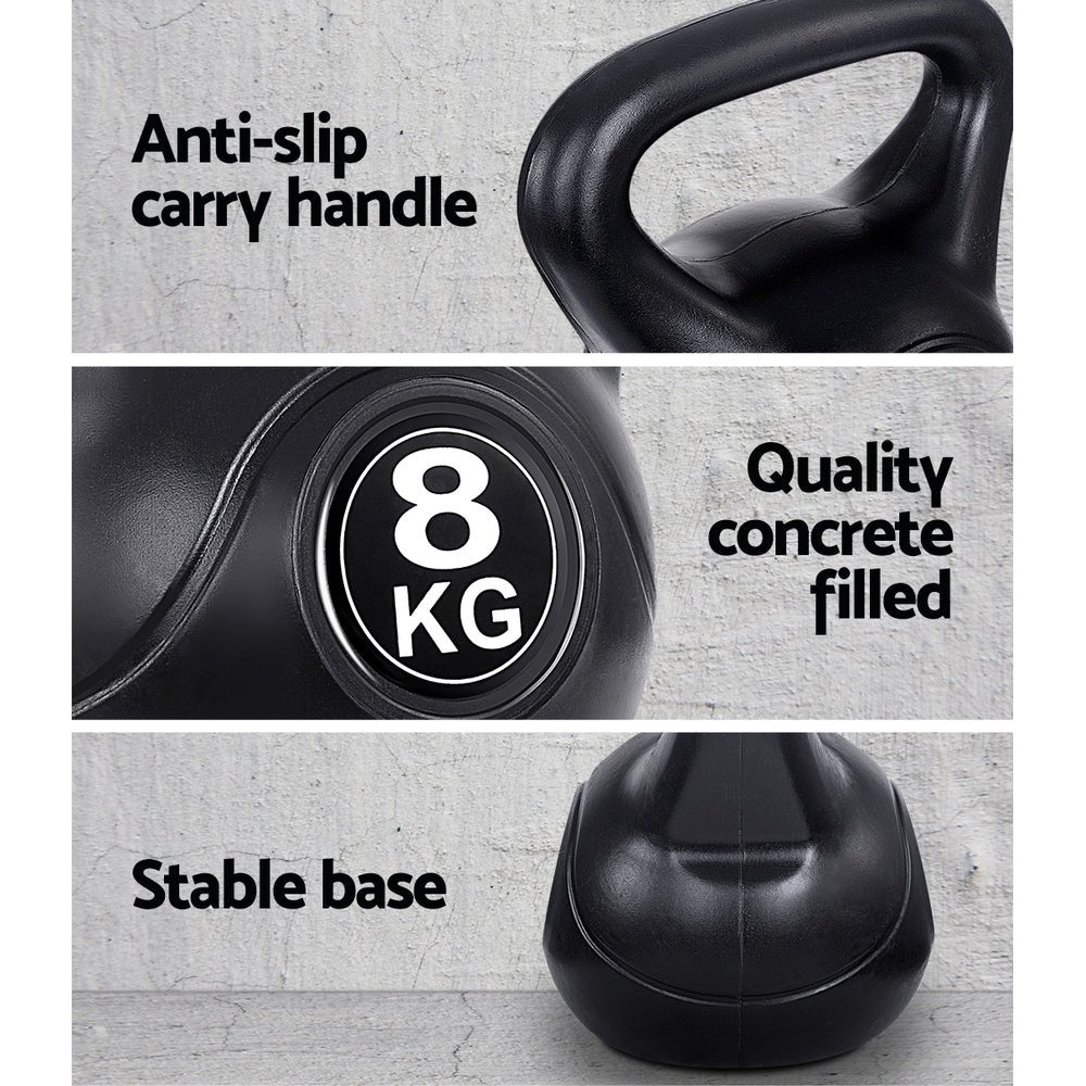 22kg Kettlebell Set with 2kg, 4kg, 6kg, 8kg Weights for Home Gym - Black - Sports & Fitness > Exercise, Gym & Fitness > Free Weights - Rivercity House & Home Co. (ABN 18 642 972 209) - Affordable Modern Furniture Australia