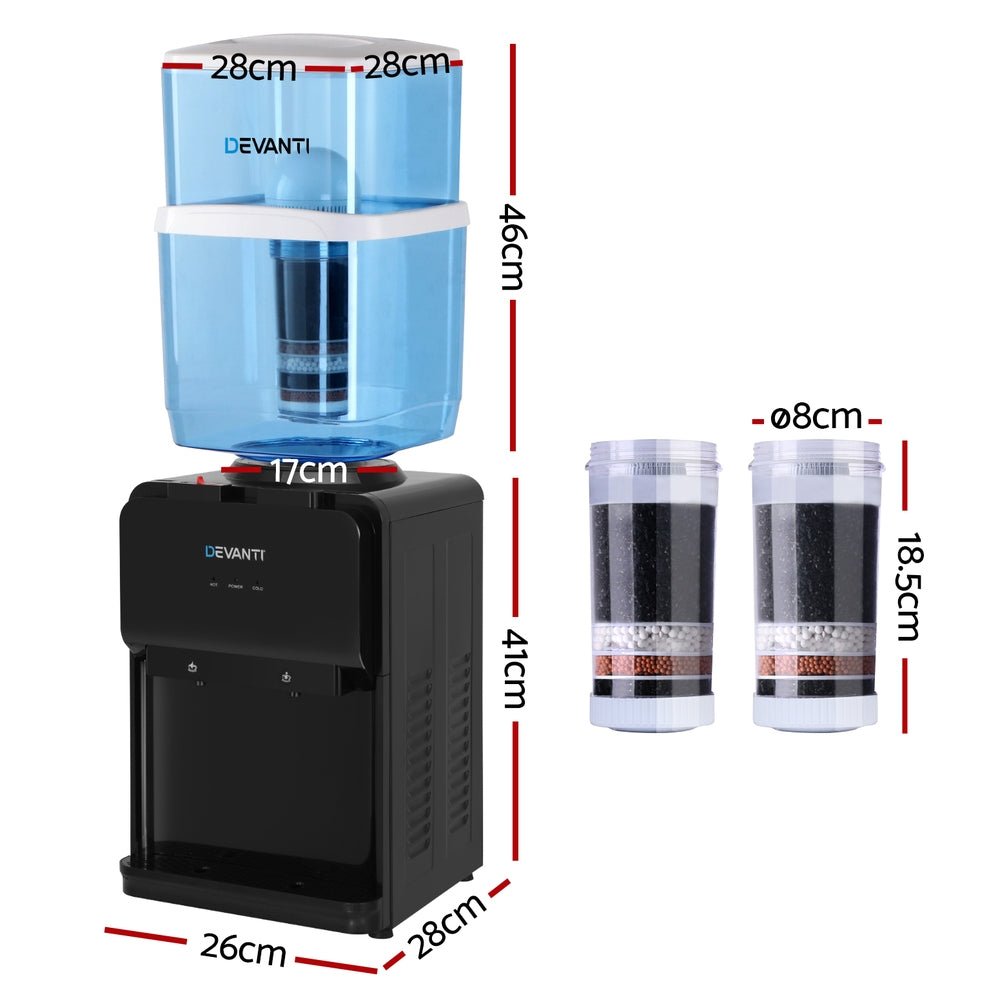 22L Bench Top Water Cooler Dispenser with Hot & Cold Filter - Black - Appliances > Kitchen Appliances > Water Dispensers - Rivercity House & Home Co. (ABN 18 642 972 209) - Affordable Modern Furniture Australia