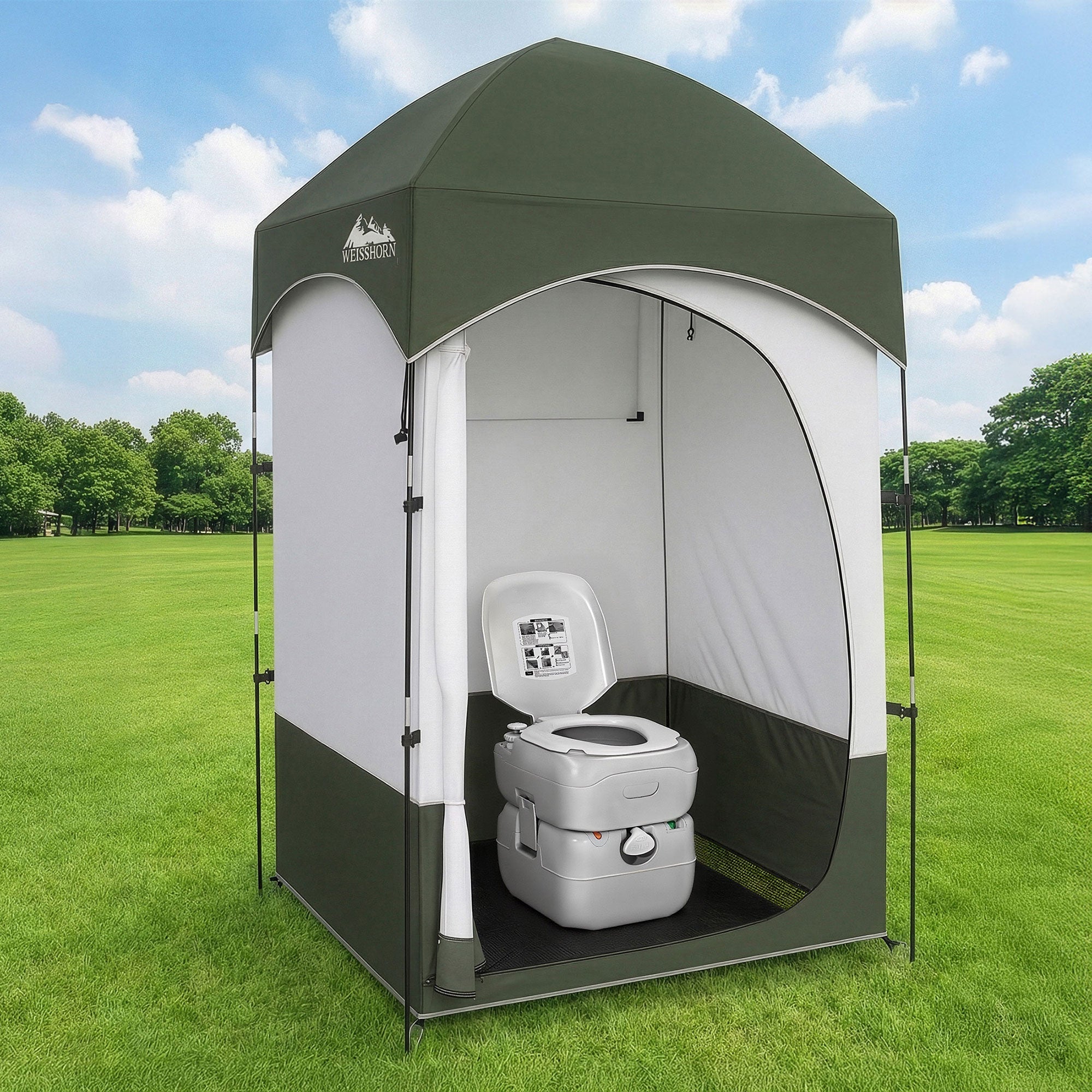 22L Portable Camping Toilet and Shower Tent Set with Carry Bag - Grey & Green - Outdoor Recreation > Camping > Portable Toilets & Showers - Rivercity House & Home Co. (ABN 18 642 972 209) - Affordable Modern Furniture Australia