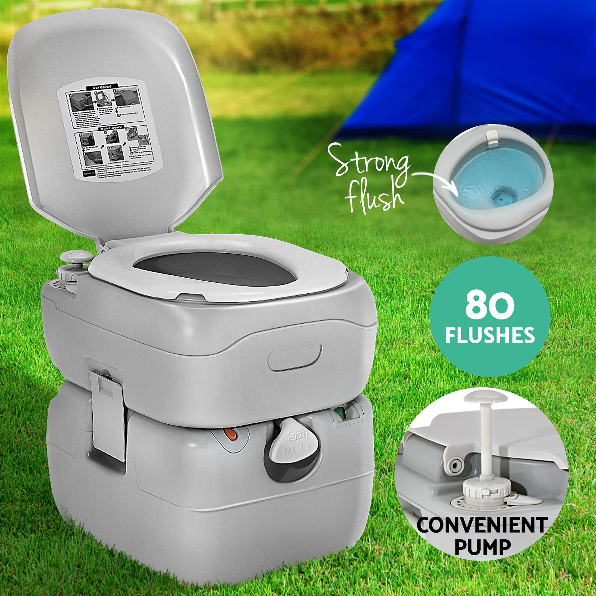 22L Portable Camping Toilet and Shower Tent Set with Carry Bag - Grey & Green - Outdoor Recreation > Camping > Portable Toilets & Showers - Rivercity House & Home Co. (ABN 18 642 972 209) - Affordable Modern Furniture Australia