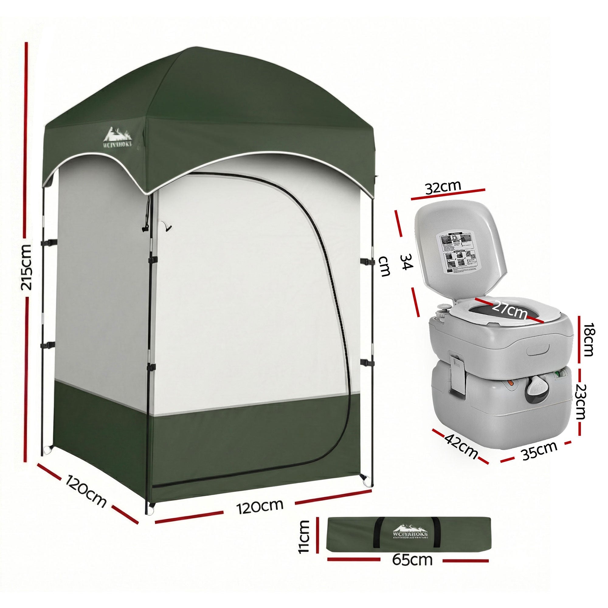 22L Portable Camping Toilet and Shower Tent Set with Carry Bag - Grey & Green - Outdoor Recreation > Camping > Portable Toilets & Showers - Rivercity House & Home Co. (ABN 18 642 972 209) - Affordable Modern Furniture Australia