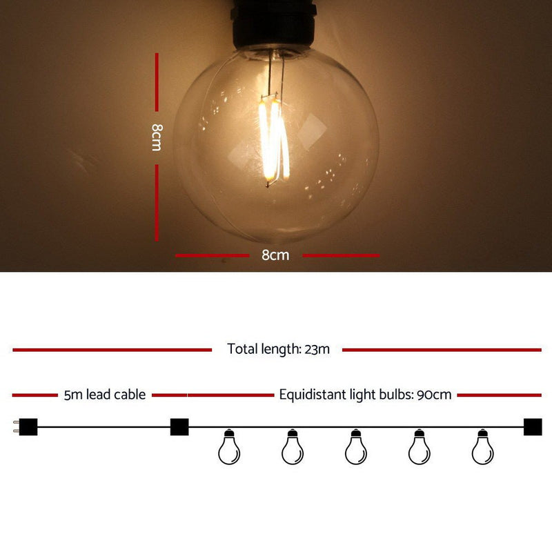 23m LED Festoon String Lights 20 Bulbs Kits Wedding Party Christmas G80 - Rivercity House & Home Co. (ABN 18 642 972 209) - Affordable Modern Furniture Australia