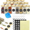 24 Glass Spice Jars with Bamboo Lids, Shaker Tops, 180 Labels, Pen & Funnel for Kitchen Organization - Natural