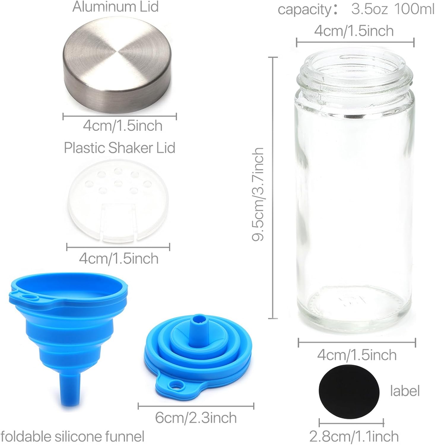 24 Glass Spice Jars with Lids, Shaker Tops, 180 Labels, Pen & Funnel for Kitchen Organization - White - Food & Beverage > Pantry > Seasonings & Spices - Rivercity House & Home Co. (ABN 18 642 972 209) - Affordable Modern Furniture Australia