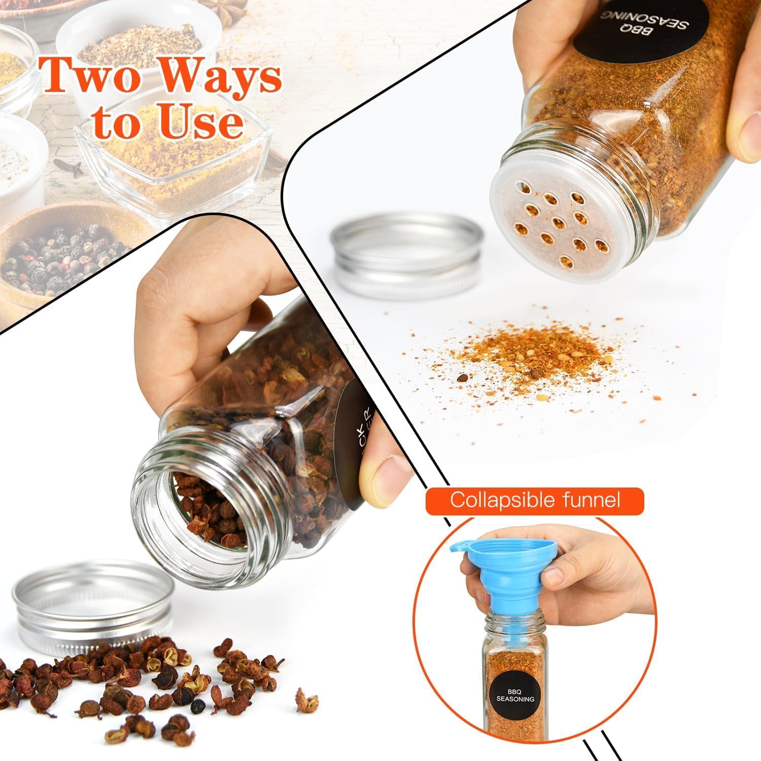 24 Glass Spice Jars with Lids, Shaker Tops, 180 Labels, Pen & Funnel for Kitchen Organization - White - Food & Beverage > Pantry > Seasonings & Spices - Rivercity House & Home Co. (ABN 18 642 972 209) - Affordable Modern Furniture Australia