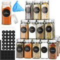 24 Glass Spice Jars with Lids, Shaker Tops, 180 Labels, Pen & Funnel for Kitchen Organization - White