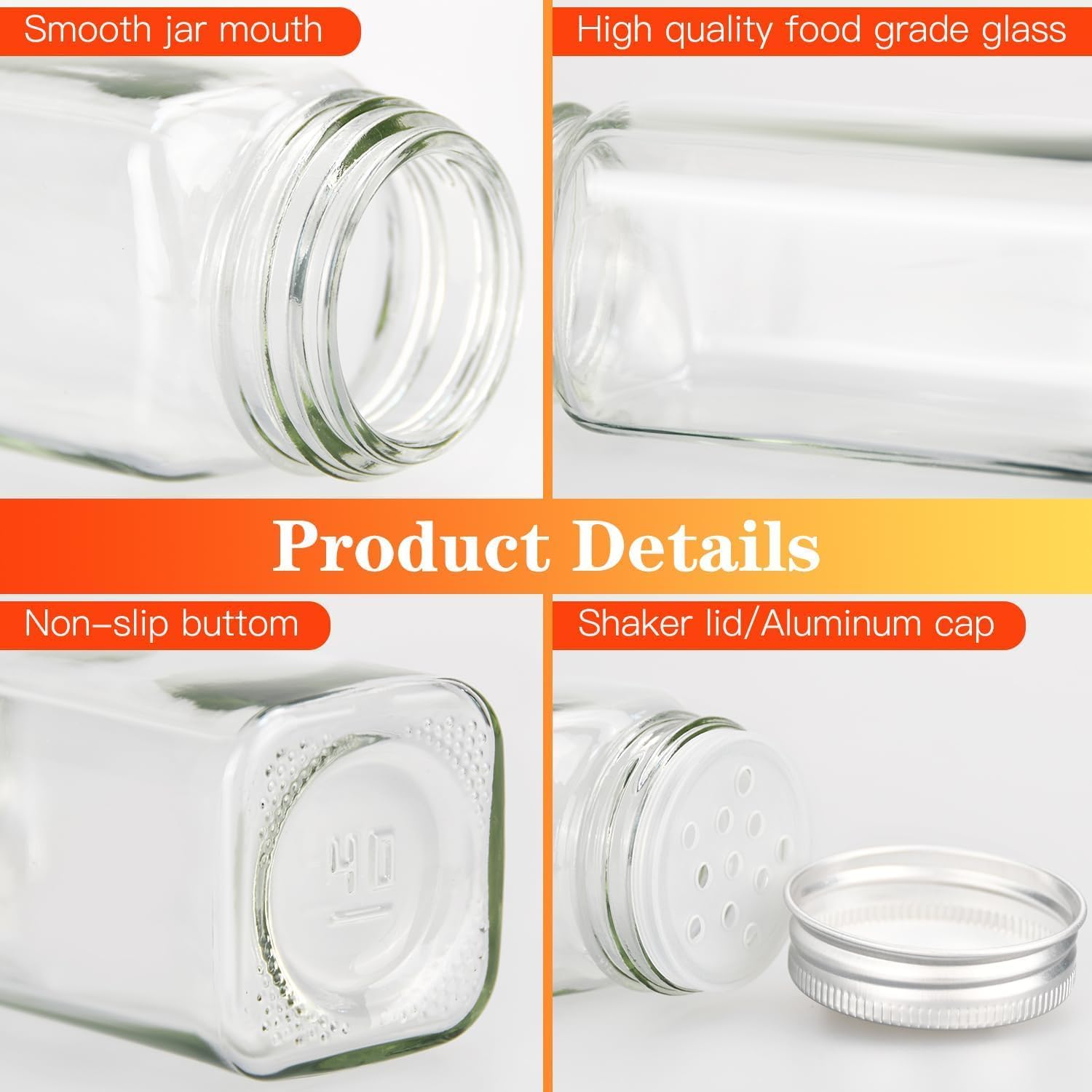 24 Glass Spice Jars with Lids, Shaker Tops, 180 Labels, Pen & Funnel for Kitchen Organization - White - Food & Beverage > Pantry > Seasonings & Spices - Rivercity House & Home Co. (ABN 18 642 972 209) - Affordable Modern Furniture Australia