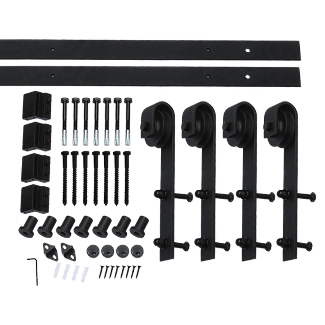 2.44m Antique Classic Double Sliding Barn Door Track Kit - Black - Rivercity House & Home Co. (ABN 18 642 972 209) - Affordable Modern Furniture Australia