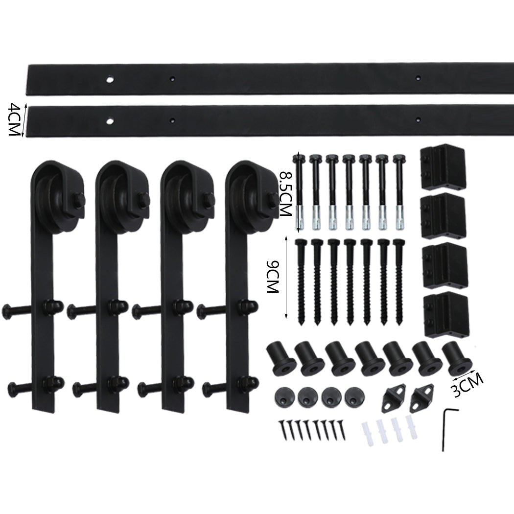 2.44m Antique Classic Double Sliding Barn Door Track Kit - Black - Rivercity House & Home Co. (ABN 18 642 972 209) - Affordable Modern Furniture Australia