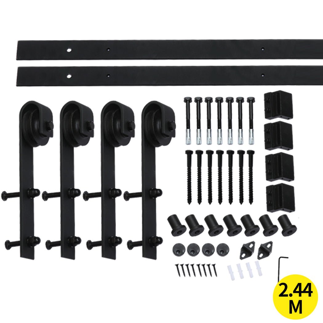 2.44m Antique Classic Double Sliding Barn Door Track Kit - Black - Rivercity House & Home Co. (ABN 18 642 972 209) - Affordable Modern Furniture Australia