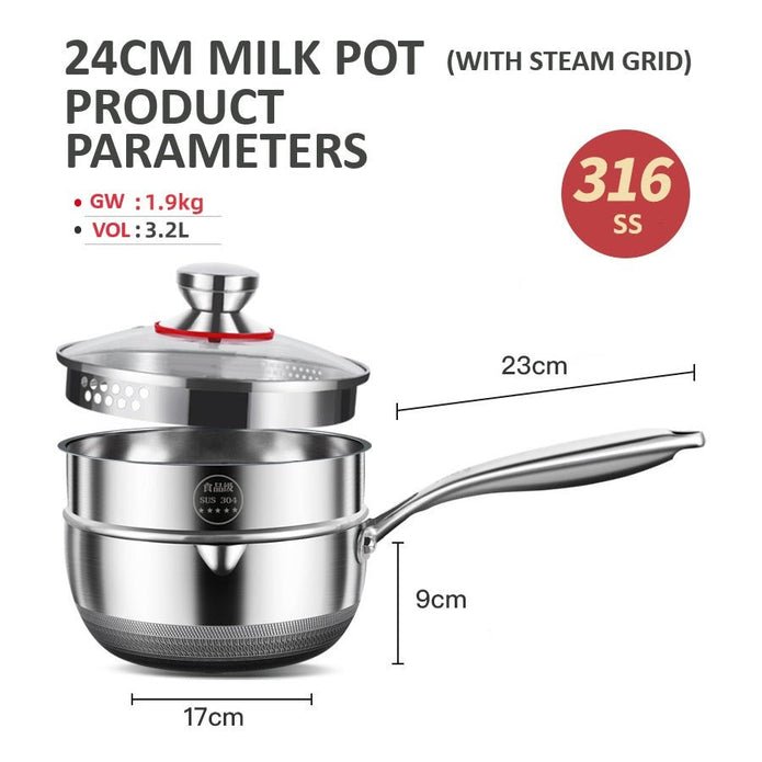 24cm 316L Stainless Steel Saucepan Compound Steel Honeycomb Nonstick Sauce Pan with Glass Lid 3.2L Pot Stay - Cool Handle Multipurpose Milk Saucepan, Induction Capable and Gas Stove - Home & Garden > Kitchenware > Skillets & Frying Pans - Rivercity House & Home Co. (ABN 18 642 972 209) - Affordable Modern Furniture Australia