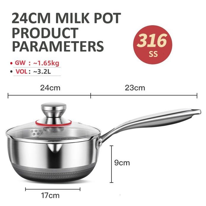 24cm 316L Stainless Steel Saucepan Compound Steel Honeycomb Nonstick Sauce Pan with Glass Lid 3.2L Pot Stay - Cool Handle Multipurpose Milk Saucepan, Induction Capable and Gas Stove - Home & Garden > Kitchenware > Skillets & Frying Pans - Rivercity House & Home Co. (ABN 18 642 972 209) - Affordable Modern Furniture Australia