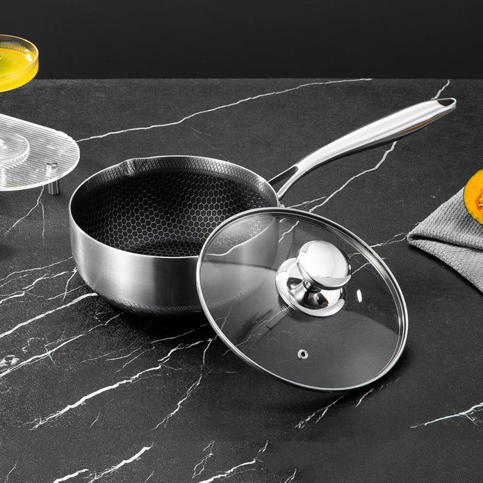 24cm 316L Stainless Steel Saucepan Compound Steel Honeycomb Nonstick Sauce Pan with Glass Lid 3.2L Pot Stay - Cool Handle Multipurpose Milk Saucepan, Induction Capable and Gas Stove - Home & Garden > Kitchenware > Skillets & Frying Pans - Rivercity House & Home Co. (ABN 18 642 972 209) - Affordable Modern Furniture Australia