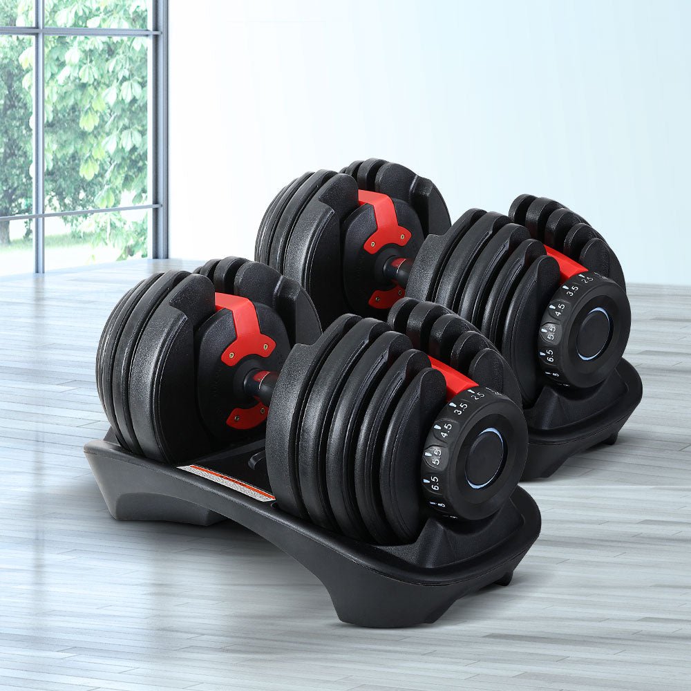 24kg Adjustable Dumbbell Set 2pcs with Weight Plates - Black and Red - Sports & Fitness > Exercise, Gym & Fitness > Free Weights - Rivercity House & Home Co. (ABN 18 642 972 209) - Affordable Modern Furniture Australia