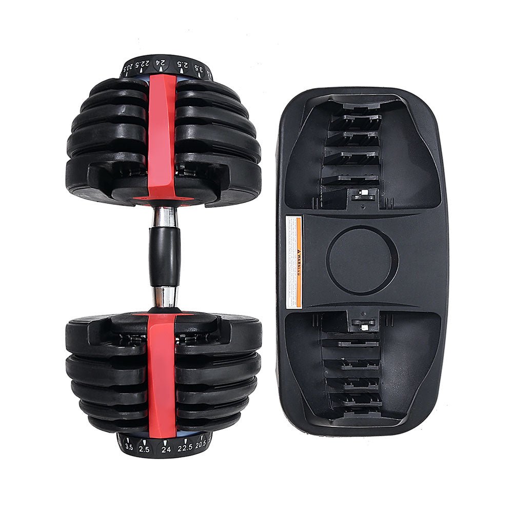 24kg Adjustable Dumbbell Set 2pcs with Weight Plates - Black and Red - Sports & Fitness > Exercise, Gym & Fitness > Free Weights - Rivercity House & Home Co. (ABN 18 642 972 209) - Affordable Modern Furniture Australia