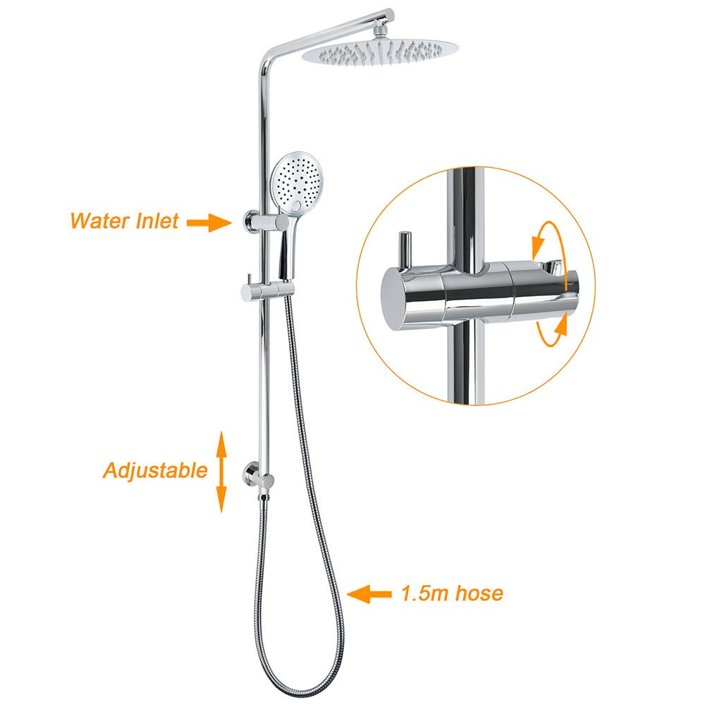 250mm Rain Shower Head Round Handheld Sliding Rail Diverter Arm 2in1 Set Chrome - Furniture > Bathroom > Shower Heads & Screens - Rivercity House & Home Co. (ABN 18 642 972 209) - Affordable Modern Furniture Australia