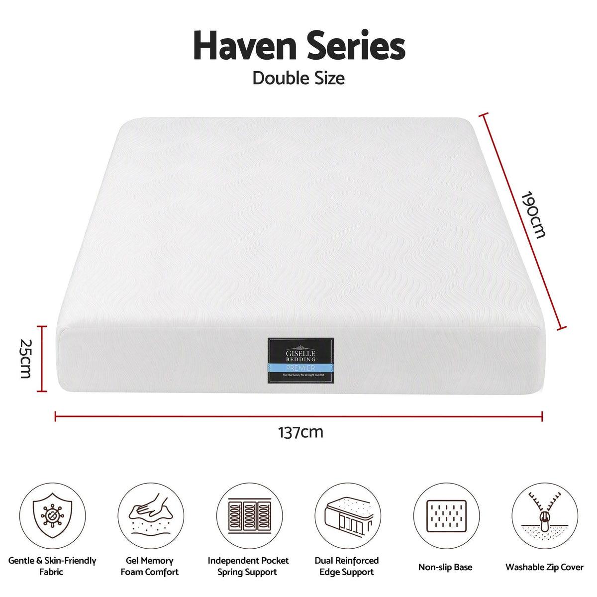 25cm Double Hybrid Mattress with Soft Knitted Fabric and Gel Foam Edge Support - White - Furniture > Mattresses > Double Mattress - Rivercity House & Home Co. (ABN 18 642 972 209) - Affordable Modern Furniture Australia