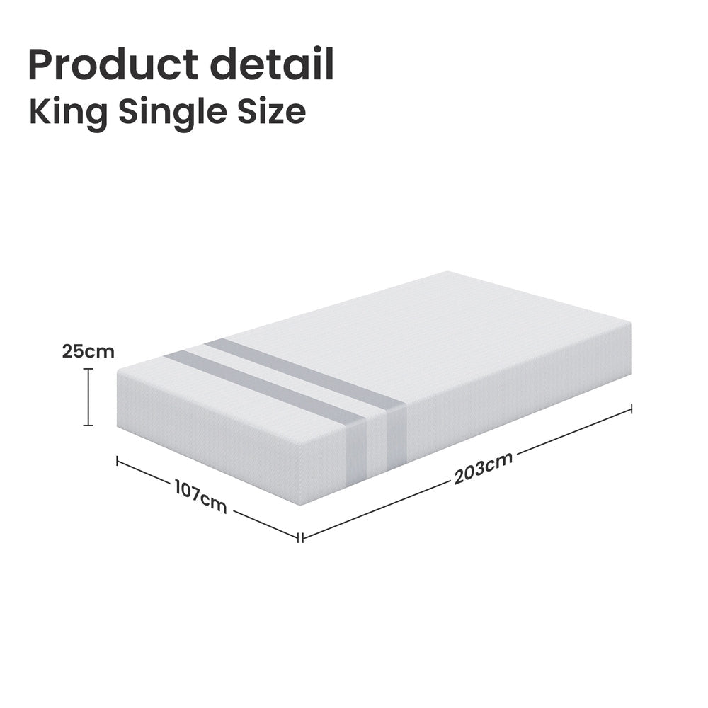25cm King Single Reversible Gel Memory Foam Mattress Medium & Firm - Furniture > Mattresses > King Single Mattress - Rivercity House & Home Co. (ABN 18 642 972 209) - Affordable Modern Furniture Australia