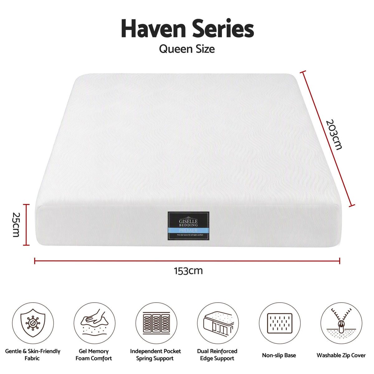 25cm Queen Hybrid Mattress with Gel Foam and Edge Support - White - Furniture > Mattresses > Queen Mattress - Rivercity House & Home Co. (ABN 18 642 972 209) - Affordable Modern Furniture Australia