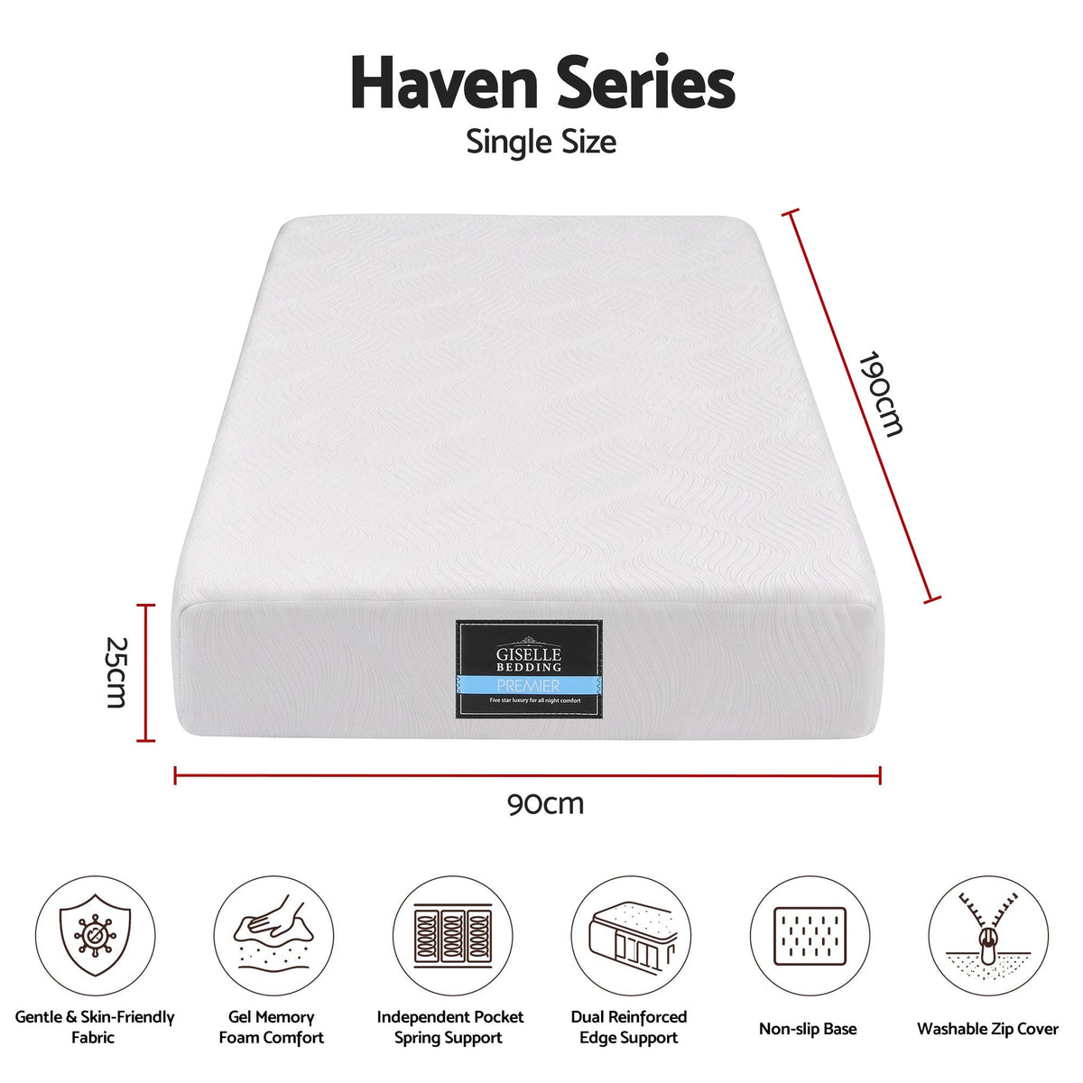 25cm Single Hybrid Mattress with Soft Knitted Fabric and Edge Support Gel Foam - White - Furniture > Mattresses > Single Mattress - Rivercity House & Home Co. (ABN 18 642 972 209) - Affordable Modern Furniture Australia