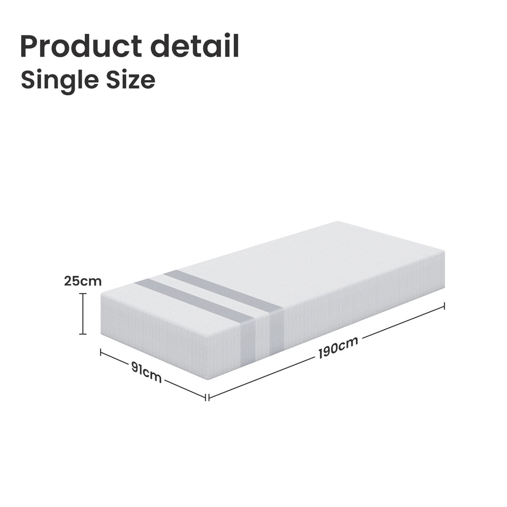 25cm Single Reversible Gel Memory Foam Mattress Medium & Firm - Furniture > Mattresses > Single Mattress - Rivercity House & Home Co. (ABN 18 642 972 209) - Affordable Modern Furniture Australia