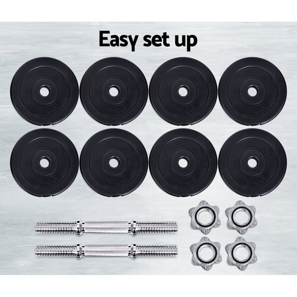 25kg Adjustable Dumbbell Set with Weight Plates - Black - Sports & Fitness > Exercise, Gym & Fitness > Free Weights - Rivercity House & Home Co. (ABN 18 642 972 209) - Affordable Modern Furniture Australia