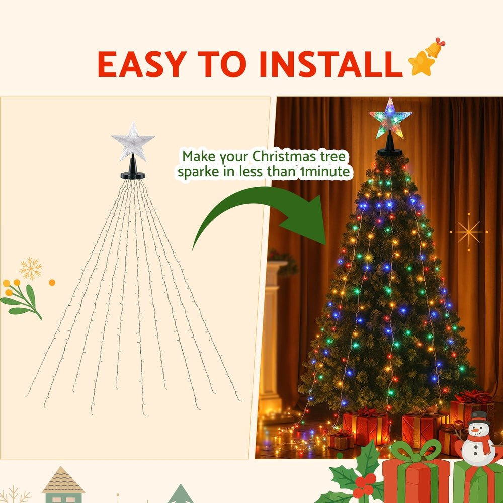2.5M Christmas Lights Waterfall String Light 300 LED Star Topper - Occasions > Christmas > Outdoor Decorations & Lights - Rivercity House & Home Co. (ABN 18 642 972 209) - Affordable Modern Furniture Australia