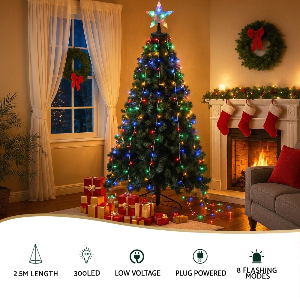 2.5M Christmas Lights Waterfall String Light 300 LED Star Topper - Occasions > Christmas > Outdoor Decorations & Lights - Rivercity House & Home Co. (ABN 18 642 972 209) - Affordable Modern Furniture Australia