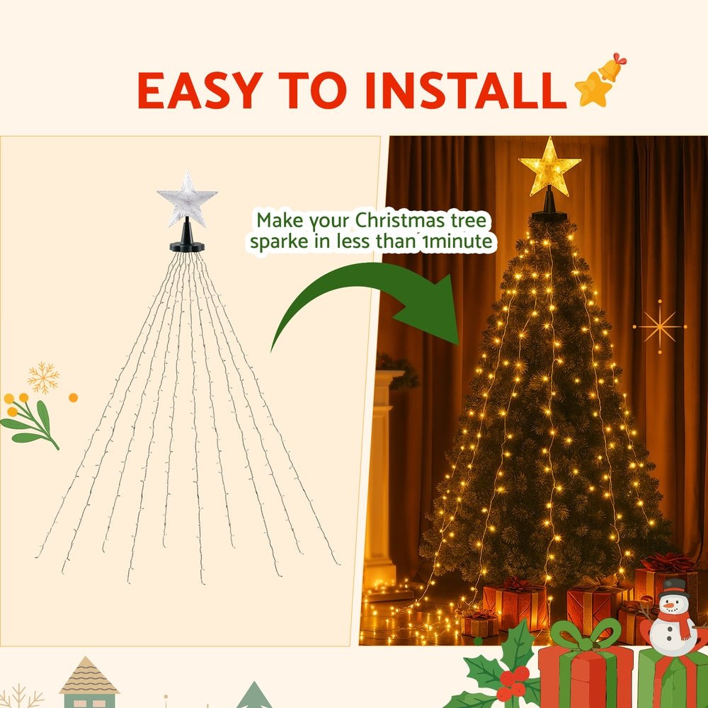2.5M Christmas Lights Waterfall String Light 300 LED Star Topper - Occasions > Christmas > Outdoor Decorations & Lights - Rivercity House & Home Co. (ABN 18 642 972 209) - Affordable Modern Furniture Australia