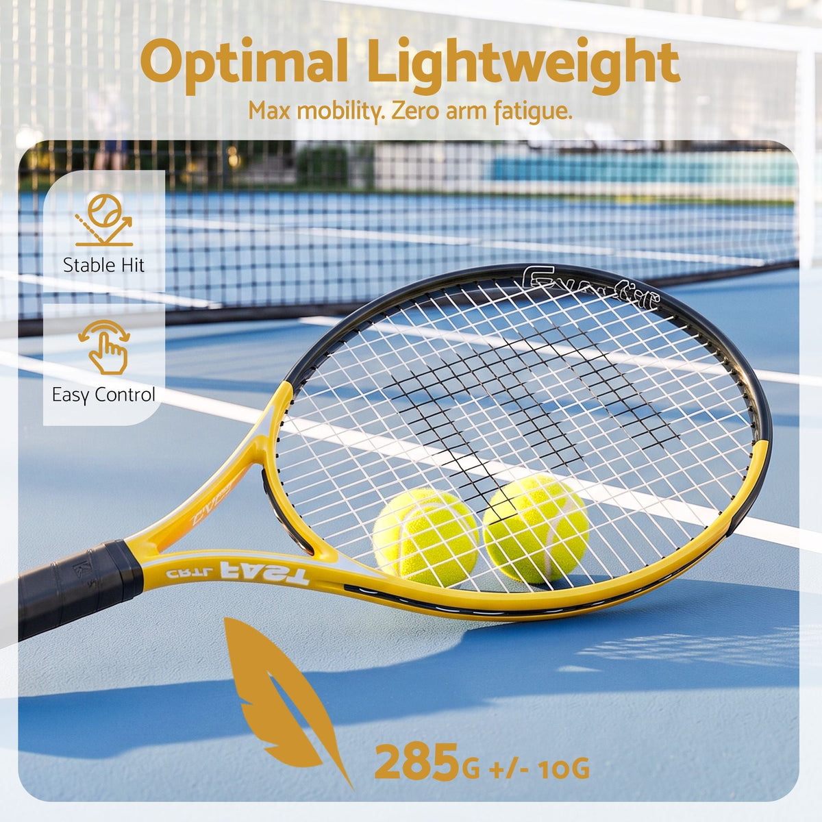 27 Inch Lightweight Tennis Racket Set of 2 with Cushioned Grip - Gold - Sports & Fitness > Racquet Sports > Tennis - Rivercity House & Home Co. (ABN 18 642 972 209) - Affordable Modern Furniture Australia