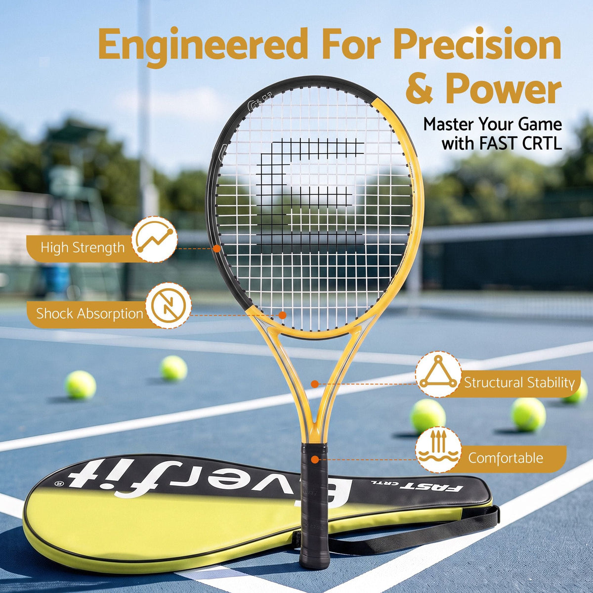27 Inch Lightweight Tennis Racket Set of 2 with Cushioned Grip - Gold - Sports & Fitness > Racquet Sports > Tennis - Rivercity House & Home Co. (ABN 18 642 972 209) - Affordable Modern Furniture Australia