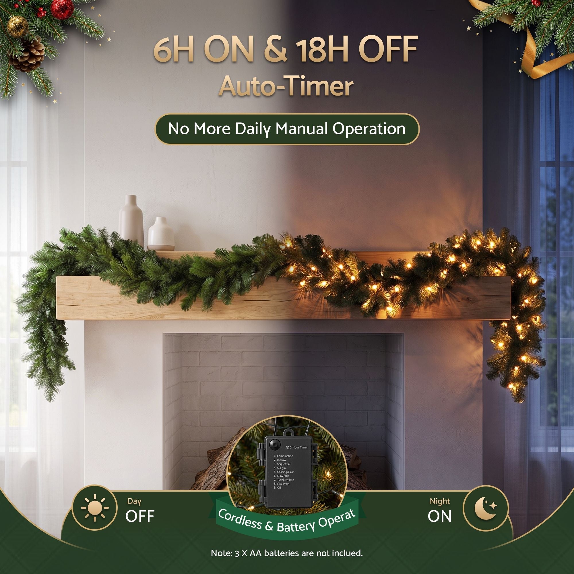2.7M Christmas Garland 8 Mode LED Lights Timing 200Tips Xmas Decor - Occasions > Christmas > Christmas Wreaths & Garlands - Rivercity House & Home Co. (ABN 18 642 972 209) - Affordable Modern Furniture Australia