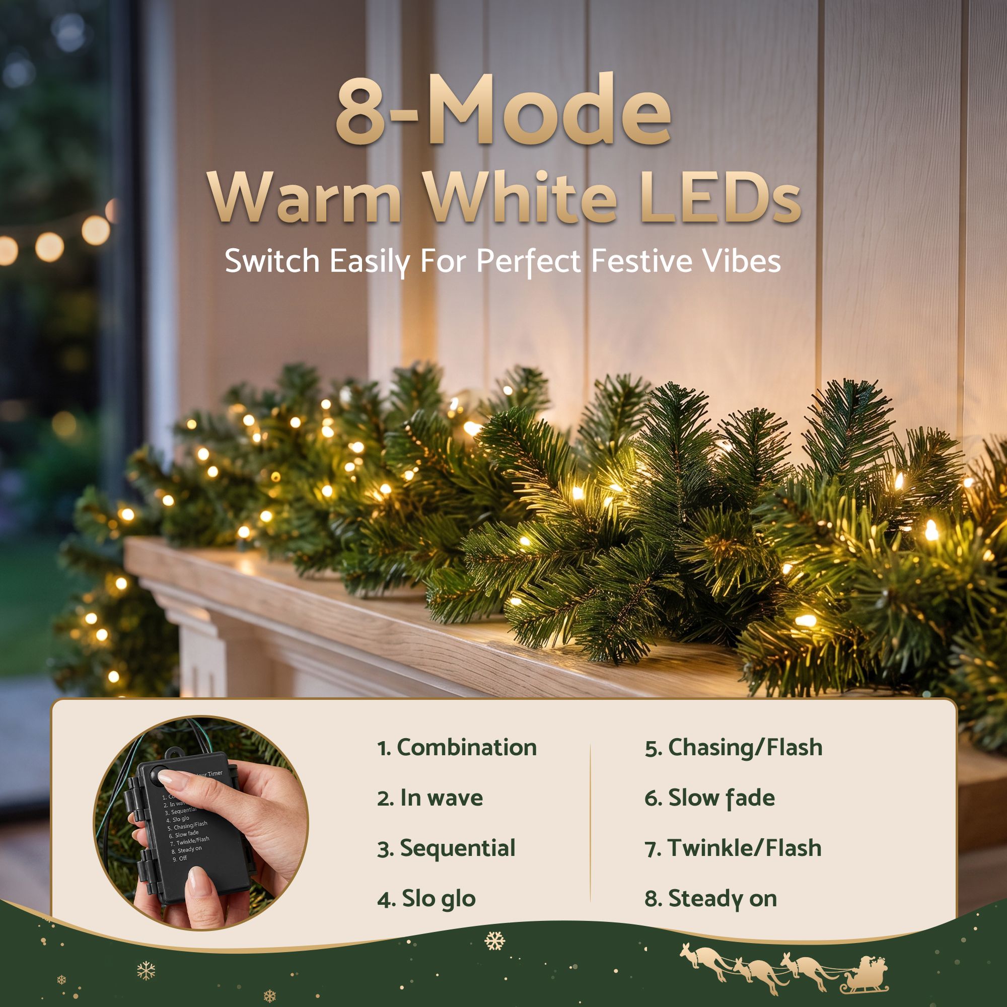 2.7M Christmas Garland 8 Mode LED Lights Timing 200Tips Xmas Decor - Occasions > Christmas > Christmas Wreaths & Garlands - Rivercity House & Home Co. (ABN 18 642 972 209) - Affordable Modern Furniture Australia