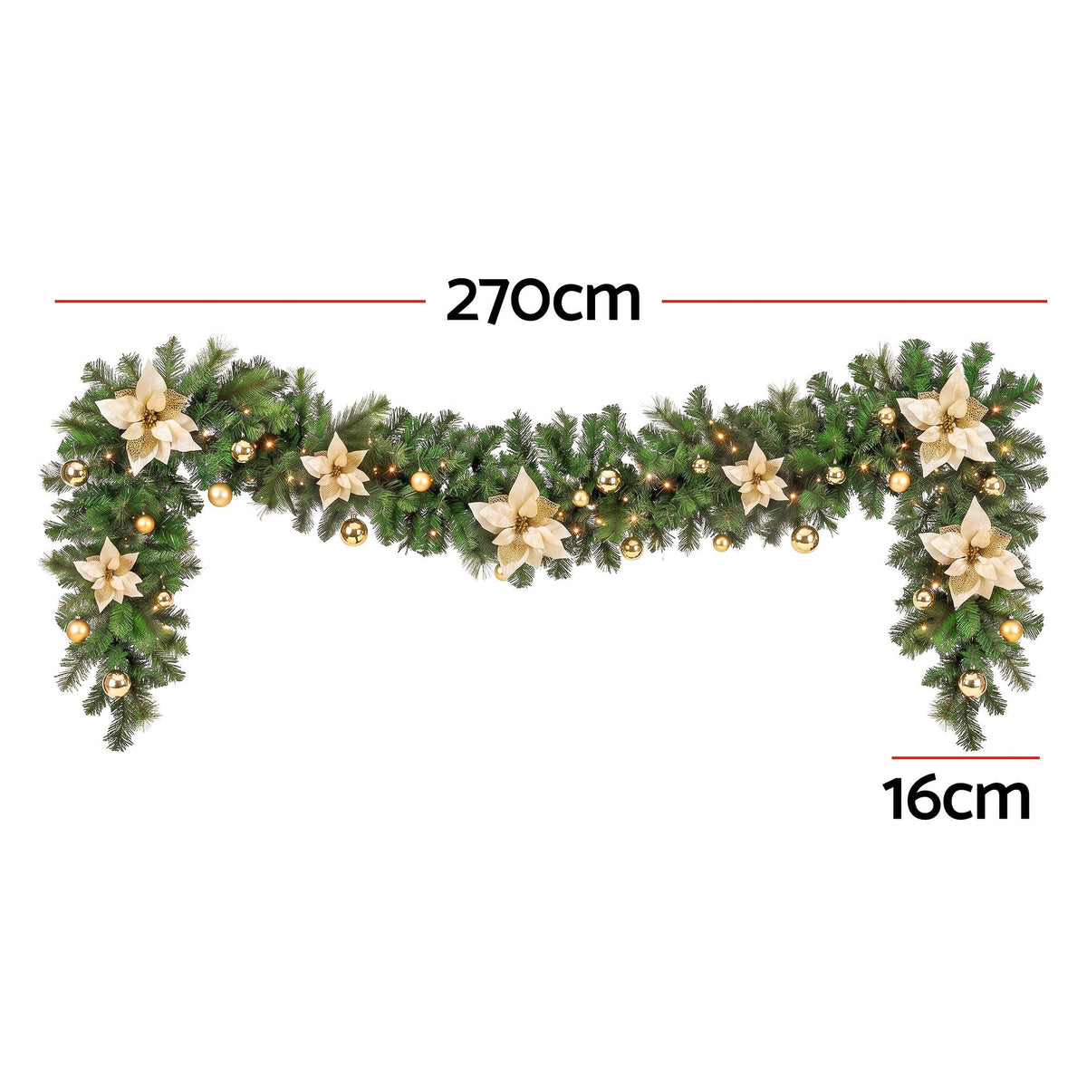 2.7M Christmas Garland 8 Mode LEDs Timing 200 Tips Flowers Balls - Occasions > Christmas > Christmas Wreaths & Garlands - Rivercity House & Home Co. (ABN 18 642 972 209) - Affordable Modern Furniture Australia