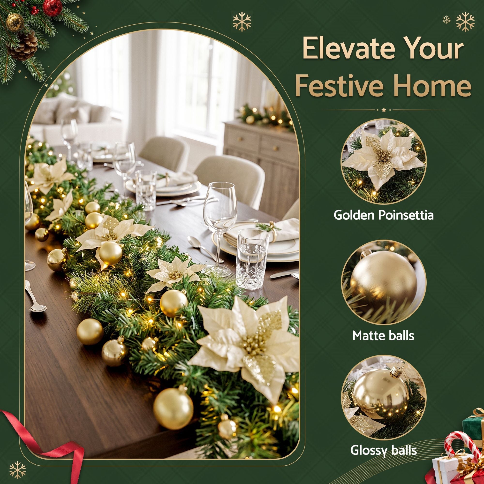 2.7M Christmas Garland 8 Mode LEDs Timing 200 Tips Flowers Balls - Occasions > Christmas > Christmas Wreaths & Garlands - Rivercity House & Home Co. (ABN 18 642 972 209) - Affordable Modern Furniture Australia