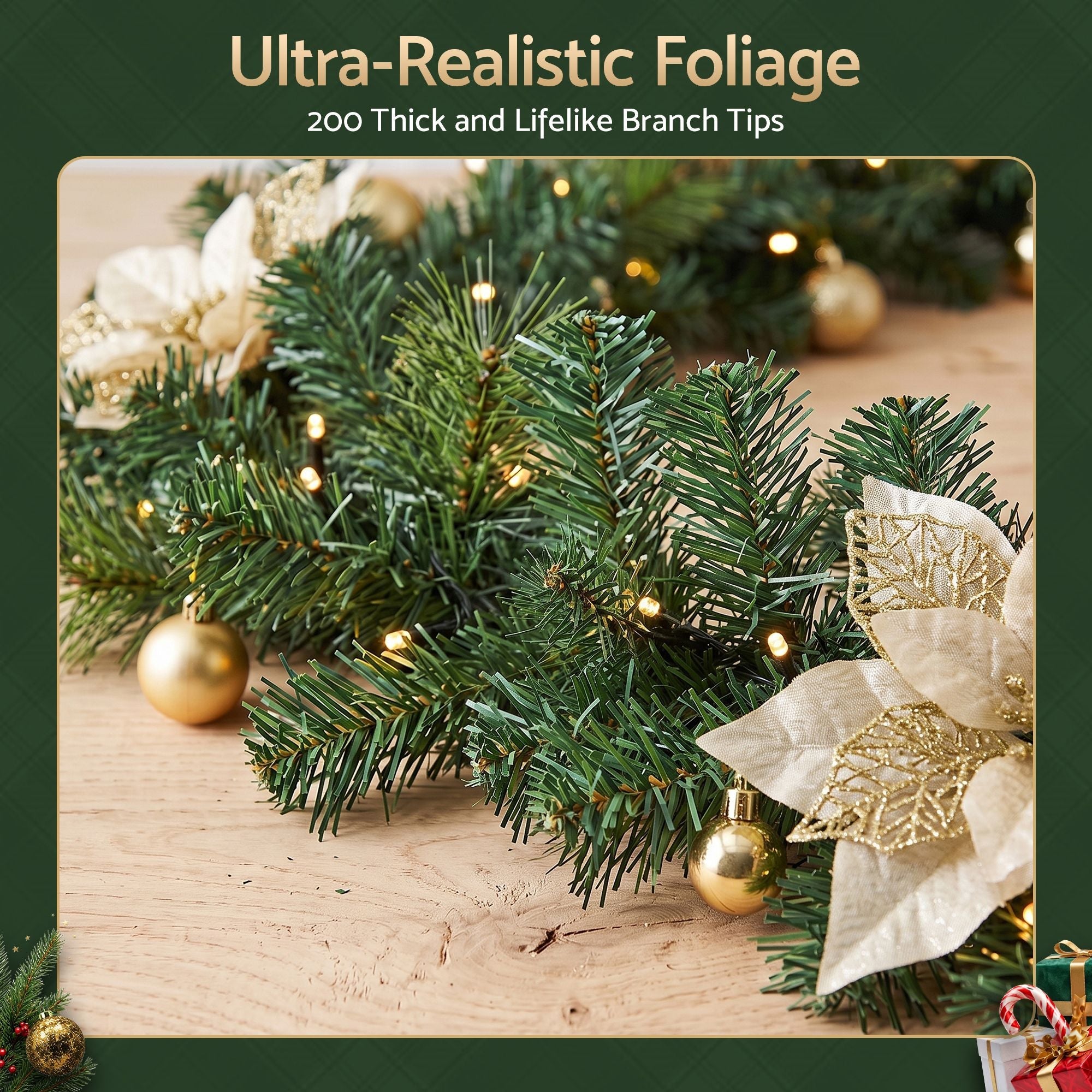 2.7M Christmas Garland 8 Mode LEDs Timing 200 Tips Flowers Balls - Occasions > Christmas > Christmas Wreaths & Garlands - Rivercity House & Home Co. (ABN 18 642 972 209) - Affordable Modern Furniture Australia