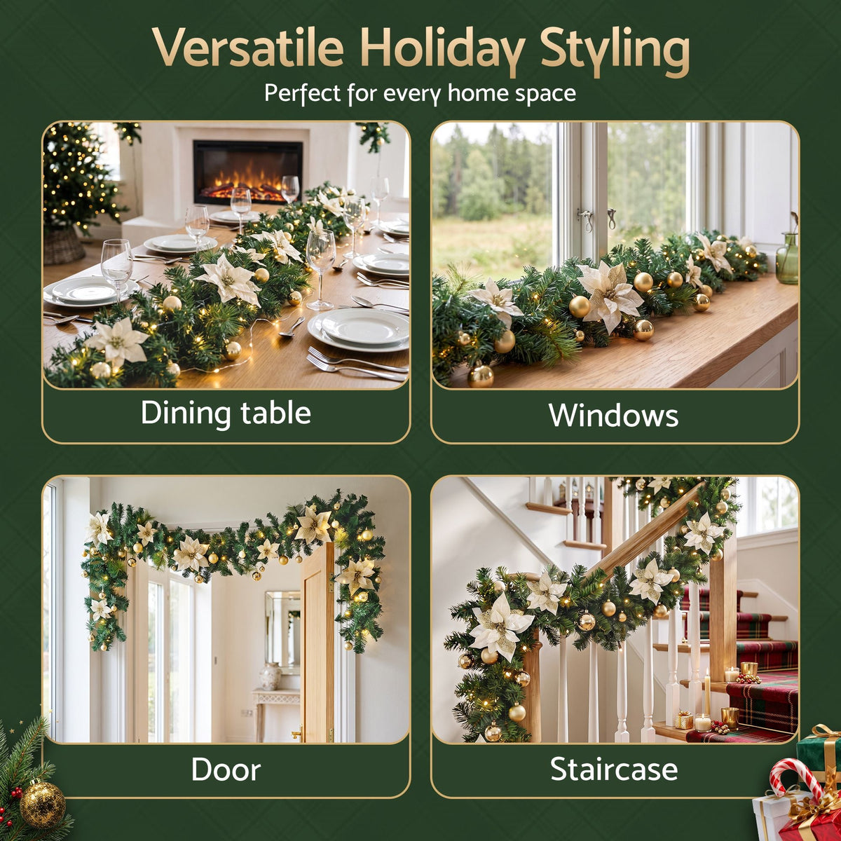 2.7M Christmas Garland 8 Mode LEDs Timing 200 Tips Flowers Balls - Occasions > Christmas > Christmas Wreaths & Garlands - Rivercity House & Home Co. (ABN 18 642 972 209) - Affordable Modern Furniture Australia