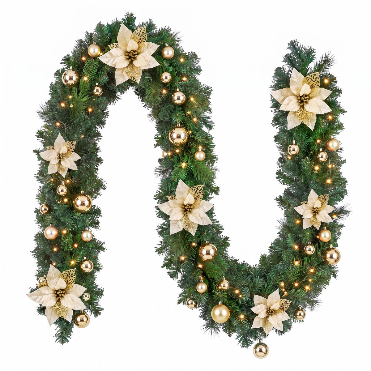 2.7M Christmas Garland 8 Mode LEDs Timing 200 Tips Flowers Balls - Occasions > Christmas > Christmas Wreaths & Garlands - Rivercity House & Home Co. (ABN 18 642 972 209) - Affordable Modern Furniture Australia