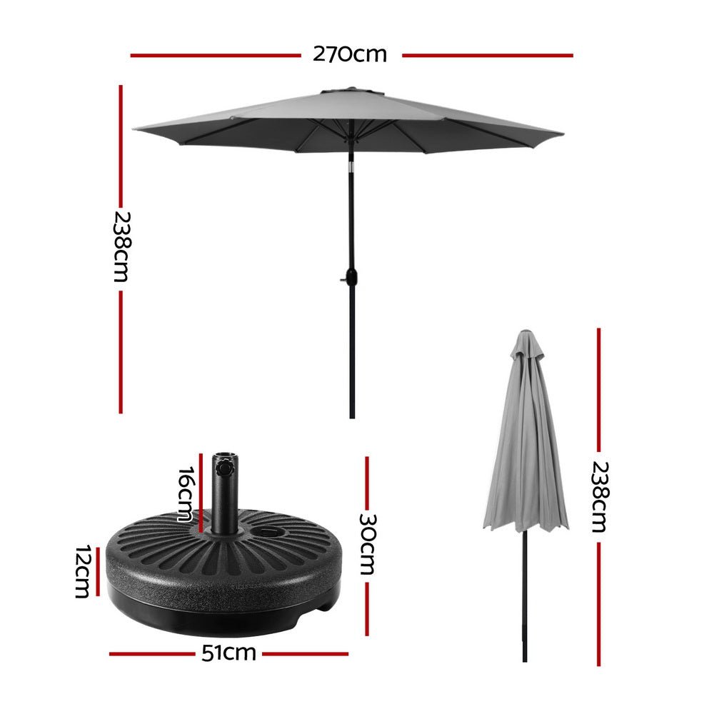 2.7m Outdoor Umbrella w/Base Pole Stand Garden Sun Charcoal - Home & Garden > Shading > Umbrellas & Sunshades - Rivercity House & Home Co. (ABN 18 642 972 209) - Affordable Modern Furniture Australia