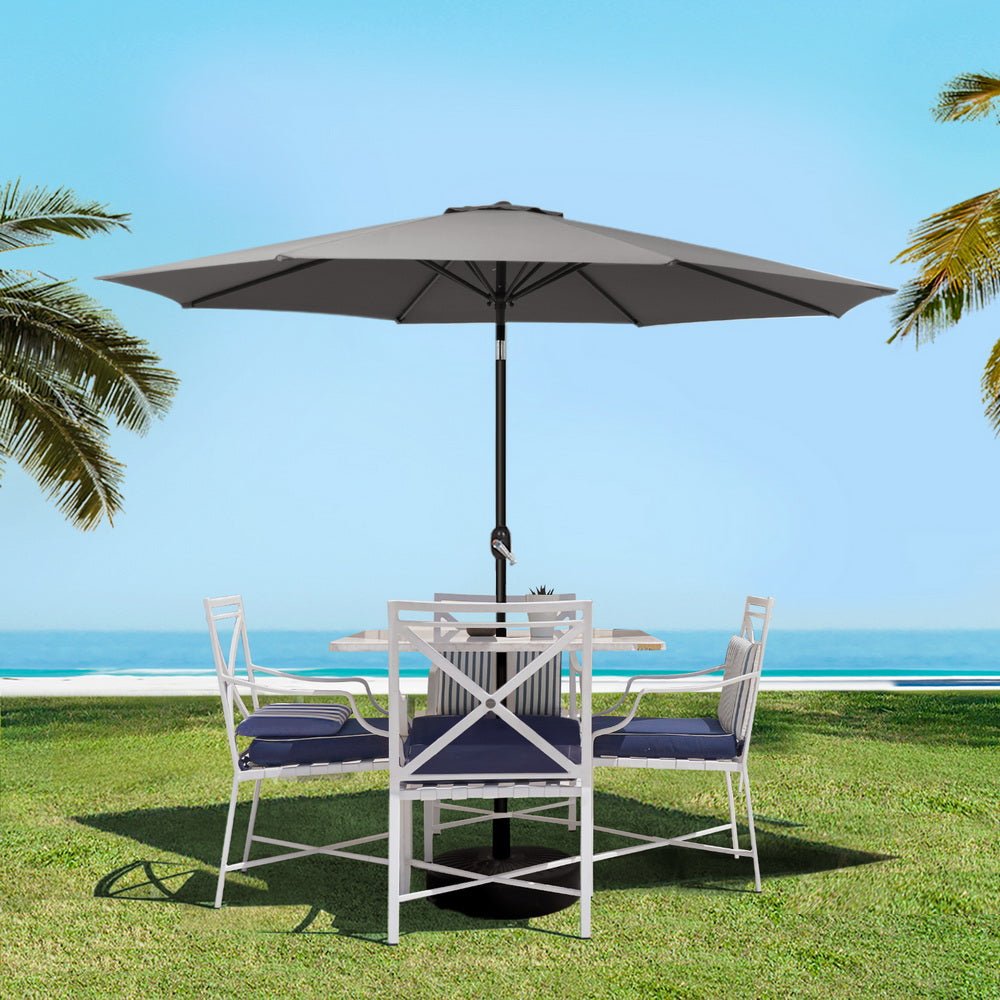 2.7m Outdoor Umbrella w/Base Pole Stand Garden Sun Charcoal - Home & Garden > Shading > Umbrellas & Sunshades - Rivercity House & Home Co. (ABN 18 642 972 209) - Affordable Modern Furniture Australia