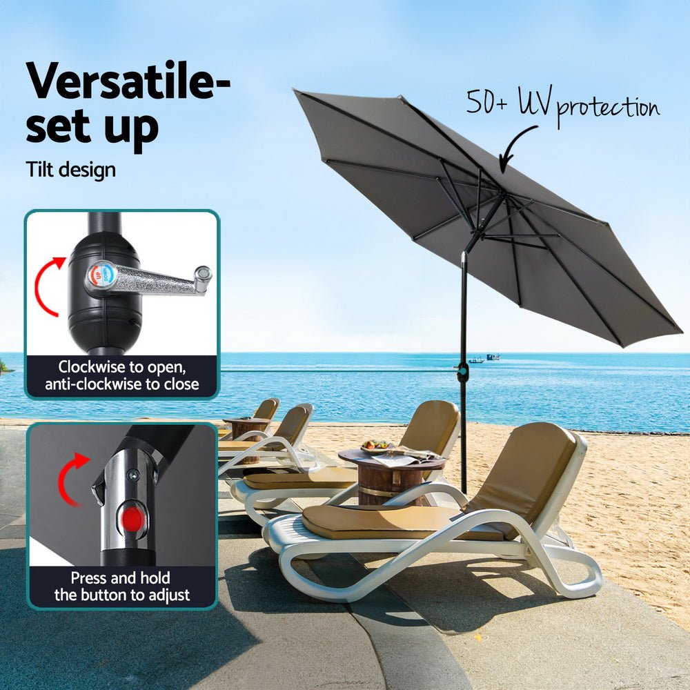 2.7m Outdoor Umbrella w/Base Pole Stand Garden Sun Charcoal - Home & Garden > Shading > Umbrellas & Sunshades - Rivercity House & Home Co. (ABN 18 642 972 209) - Affordable Modern Furniture Australia