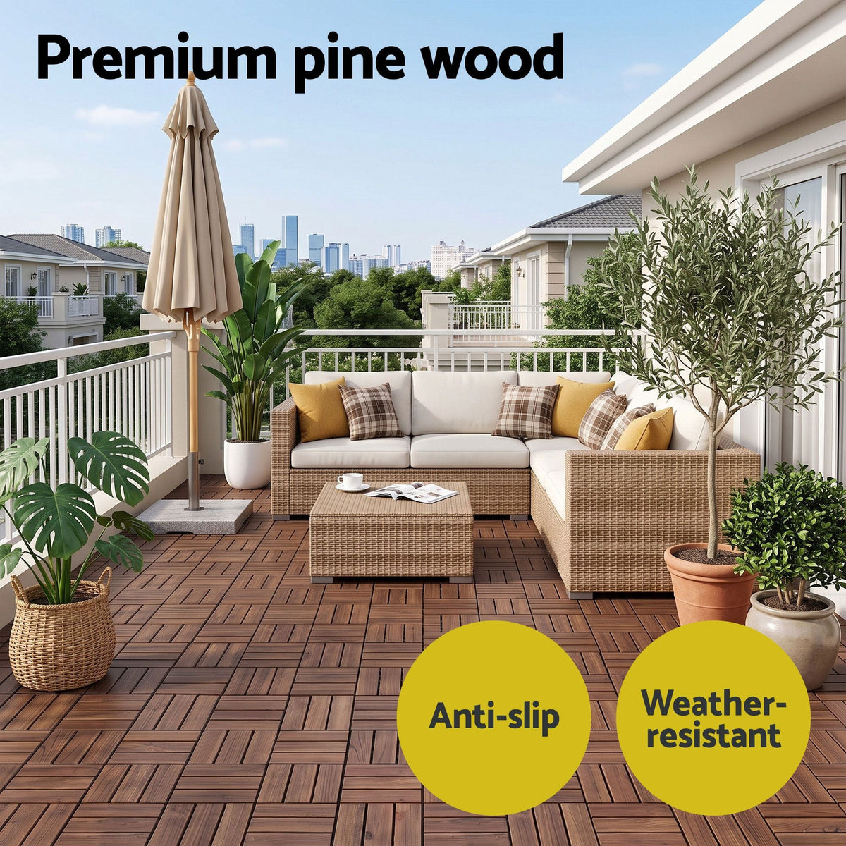 27PCS 30x30cm Interlocking Wood Deck Floor Tiles Pine Brown - Home & Garden > DIY > Flooring - Rivercity House & Home Co. (ABN 18 642 972 209) - Affordable Modern Furniture Australia