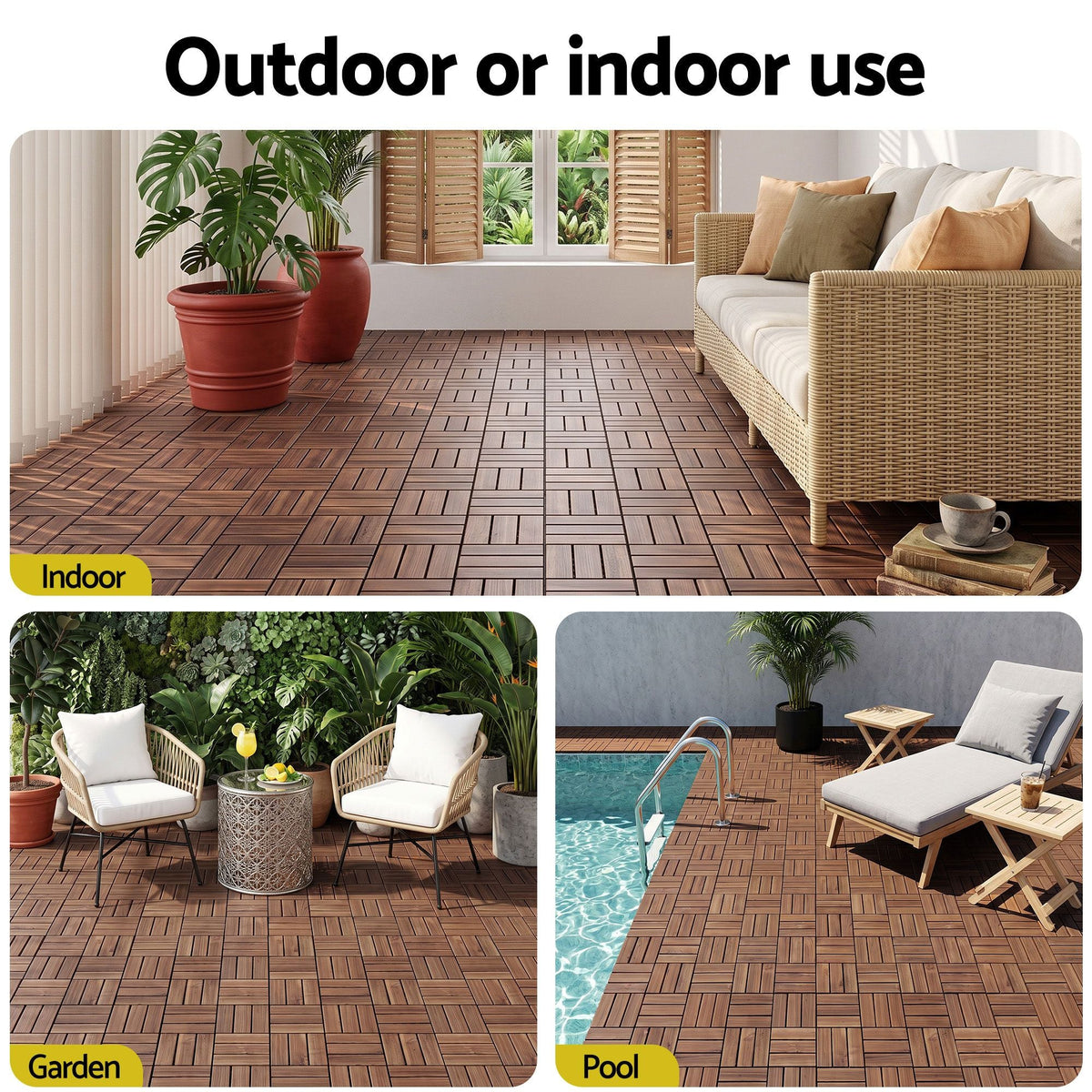 27PCS 30x30cm Interlocking Wood Deck Floor Tiles Pine Brown - Home & Garden > DIY > Flooring - Rivercity House & Home Co. (ABN 18 642 972 209) - Affordable Modern Furniture Australia