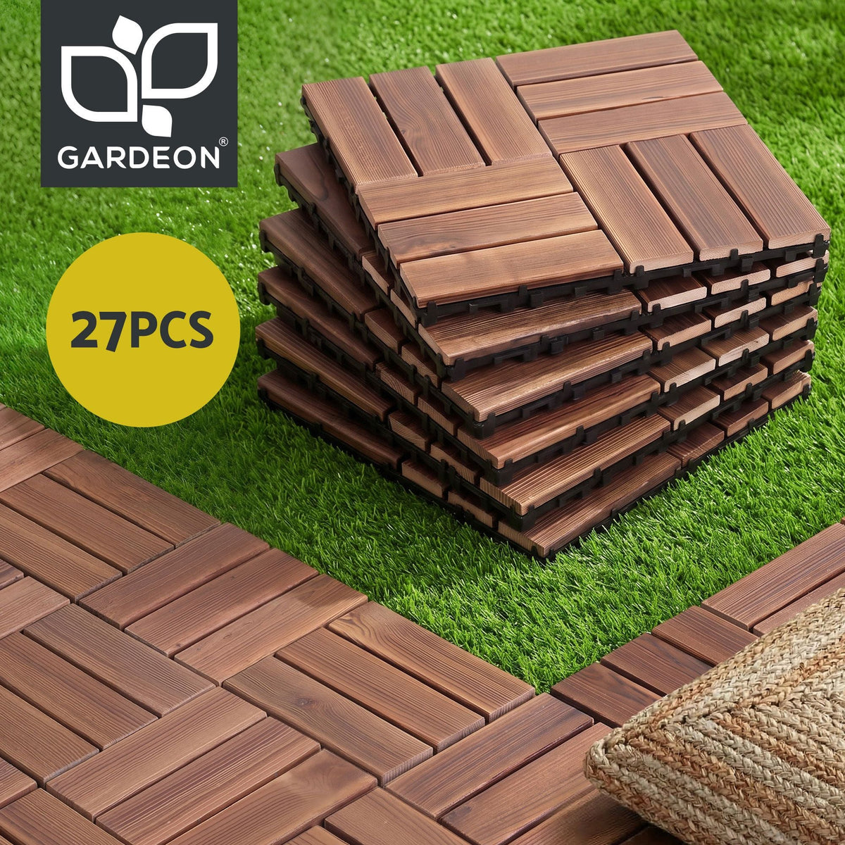 27PCS 30x30cm Interlocking Wood Deck Floor Tiles Pine Brown - Home & Garden > DIY > Flooring - Rivercity House & Home Co. (ABN 18 642 972 209) - Affordable Modern Furniture Australia