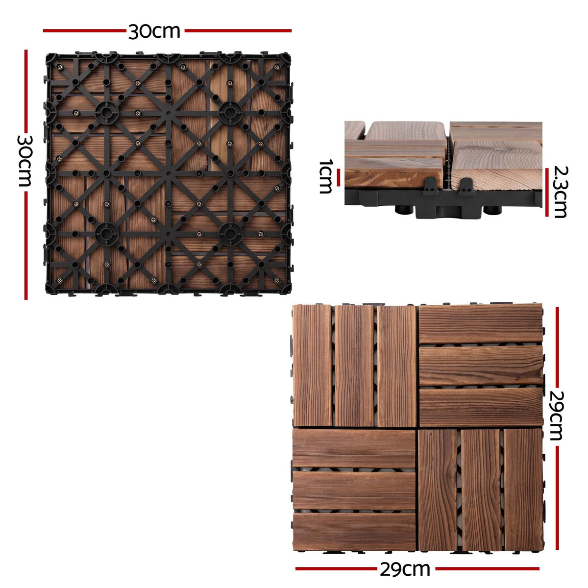 27PCS 30x30cm Interlocking Wood Deck Floor Tiles Pine Brown - Home & Garden > DIY > Flooring - Rivercity House & Home Co. (ABN 18 642 972 209) - Affordable Modern Furniture Australia
