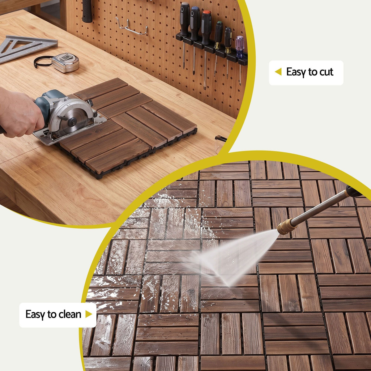 27PCS 30x30cm Interlocking Wood Deck Floor Tiles Pine Brown - Home & Garden > DIY > Flooring - Rivercity House & Home Co. (ABN 18 642 972 209) - Affordable Modern Furniture Australia