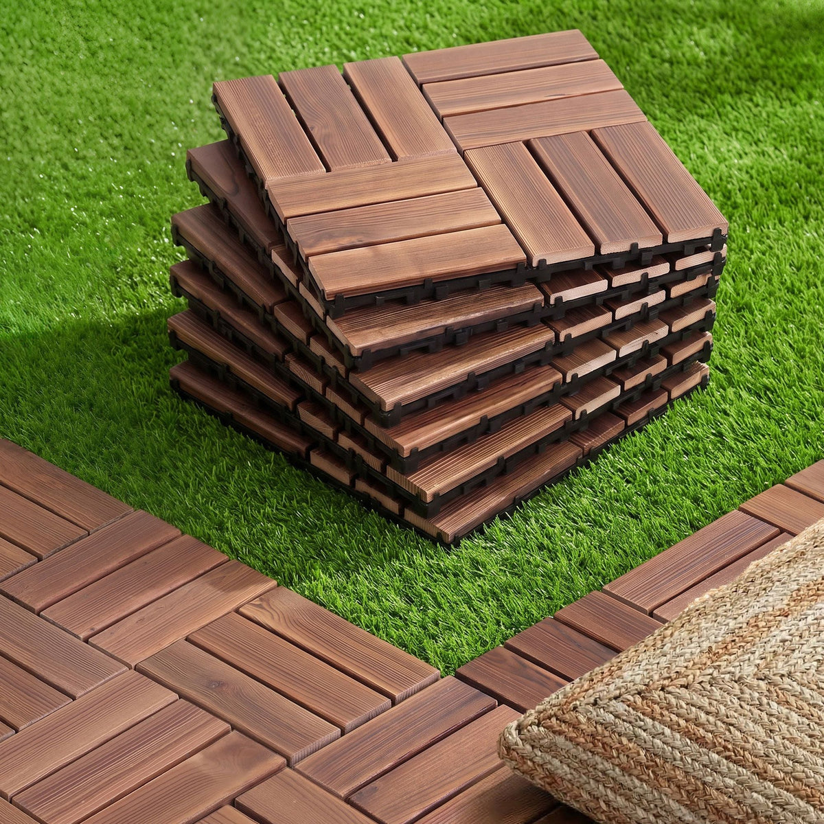 27PCS 30x30cm Interlocking Wood Deck Floor Tiles Pine Brown - Home & Garden > DIY > Flooring - Rivercity House & Home Co. (ABN 18 642 972 209) - Affordable Modern Furniture Australia
