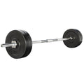 28kg Barbell Set with 168cm Steel Bar and Rubber Weight Plates - Black